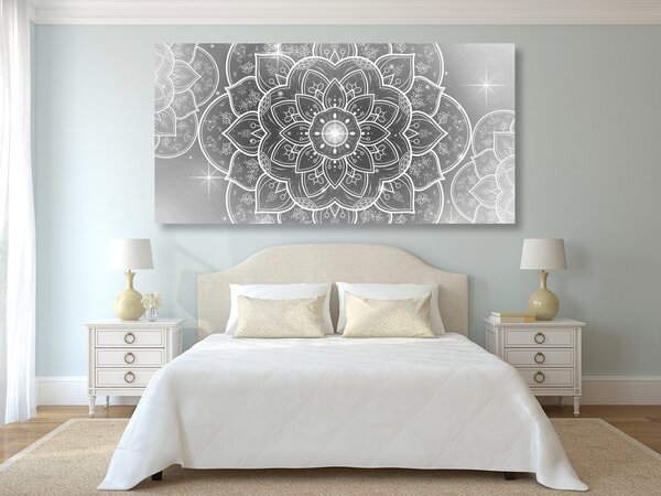 Obraz orientální Mandala v černobílém provedení