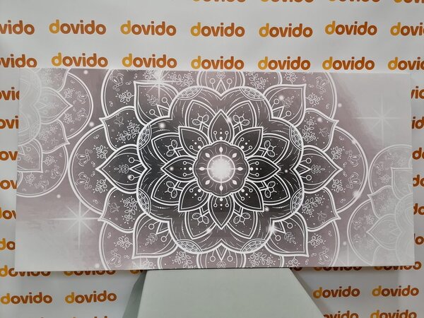 Obraz orientální Mandala v černobílém provedení