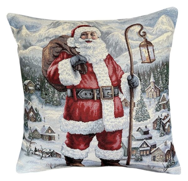 Gobelínový vánoční povlak na polštář s motivem Santa s lucernou 45x45 cm