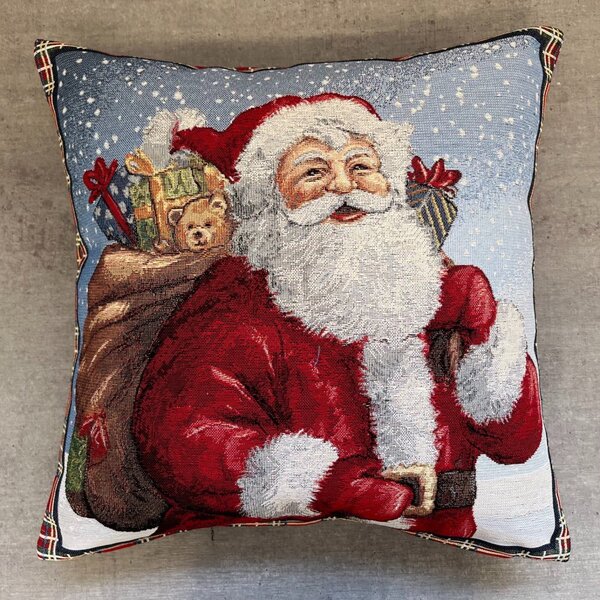 Gobelínový vánoční povlak na polštář s motivem Santa s pytlem dárků 45x45 cm