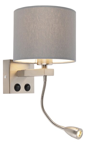 Chytrá nástěnná lampa ocelová s šedým stínítkem vč. Wifi A60 - Brescia