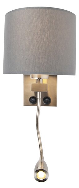 Chytrá nástěnná lampa ocelová s šedým stínítkem vč. Wifi A60 - Brescia