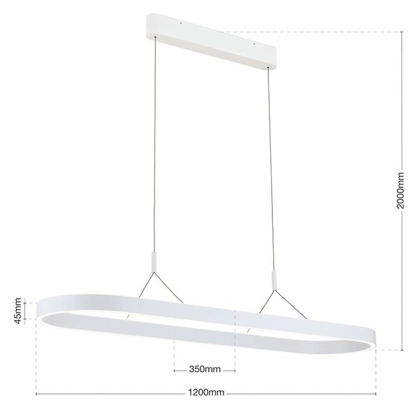 ORION Závěsné svítidlo Carrara LED, bílé, výškově nastavitelné,, stmívatelný, Bílá / opál, Obývací pokoj / jídelna, Hliník, Moderní