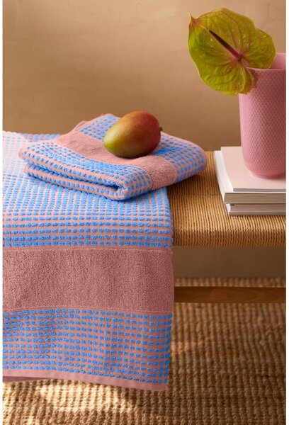 Modro-růžový froté ručník z Bio bavlny 50x100 cm Check – JUNA