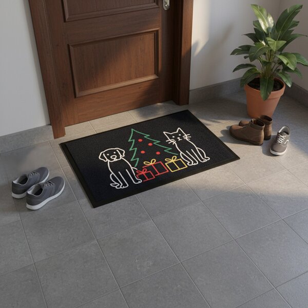 Mercury Flooring, Rohožka Vánoce u Pejska a kočičky 40x60 cm, 40x60, černá