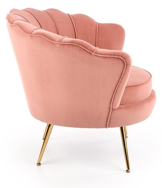 Designové křeslo AMORINITO — kov, látka, zlatá / růžová