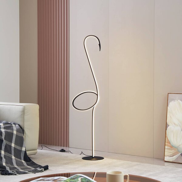Lindby Stojací lampa LED Pajaro, 130 cm, černá, stmívatelná, stmívatelný, Černá, Obývací pokoj / jídelna, kov, Moderní