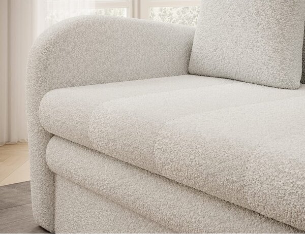 Bílá rozkládací/s úložným prostorem pohovka z textilie bouclé 130 cm Ario – ELTAP