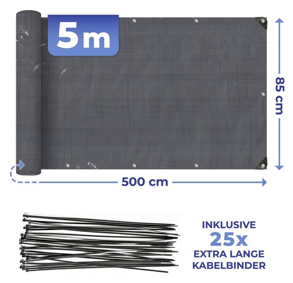 Černá plastová balkonová zástěna 500x85 cm – Maximex