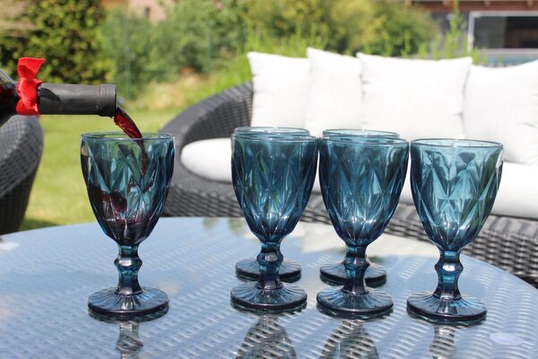 Modré skleněné sklenice na víno 230ml 6ks