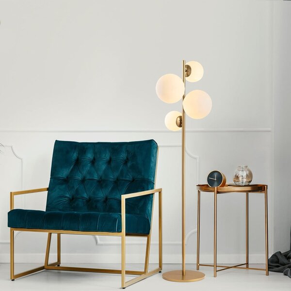 Bílá/v mosazné barvě stojací lampa se skleněným stínidlem (výška 162 cm) Fazli – Opviq lights