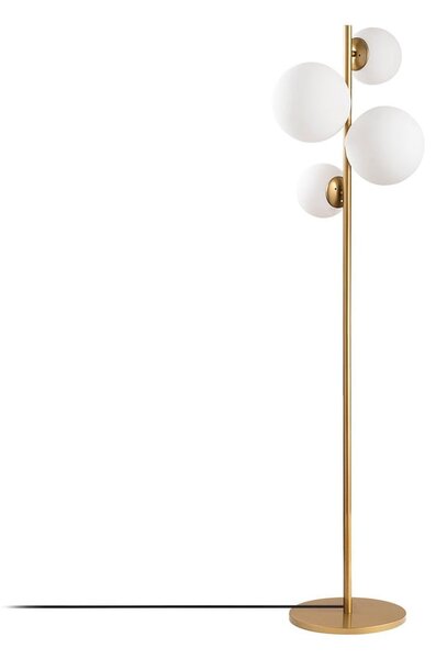 Bílá/v mosazné barvě stojací lampa se skleněným stínidlem (výška 162 cm) Fazli – Opviq lights