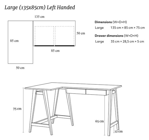 Pracovní stůl s bílou deskou 85x135 cm Luka – Ragaba