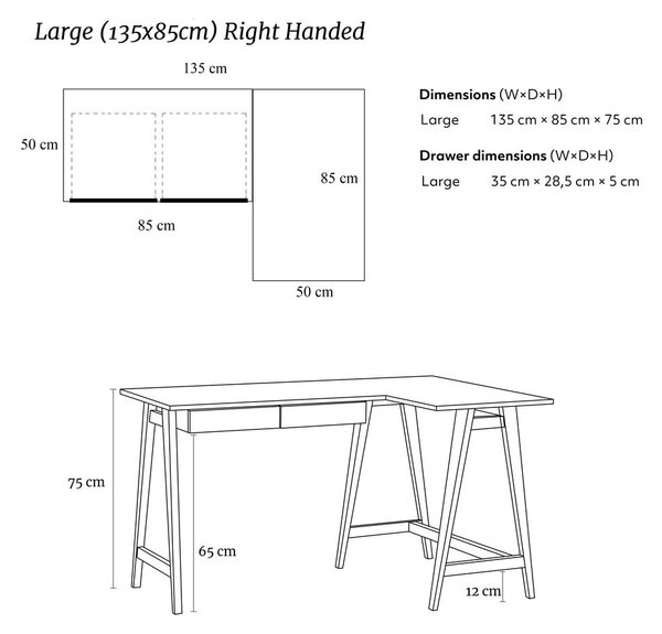Pracovní stůl s bílou deskou 85x135 cm Luka – Ragaba