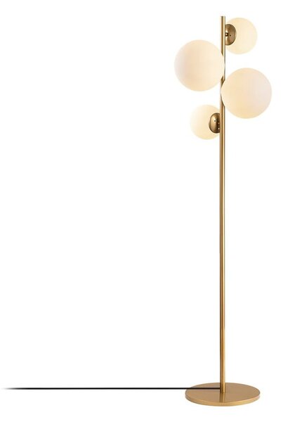 Bílá/v mosazné barvě stojací lampa se skleněným stínidlem (výška 162 cm) Fazli – Opviq lights