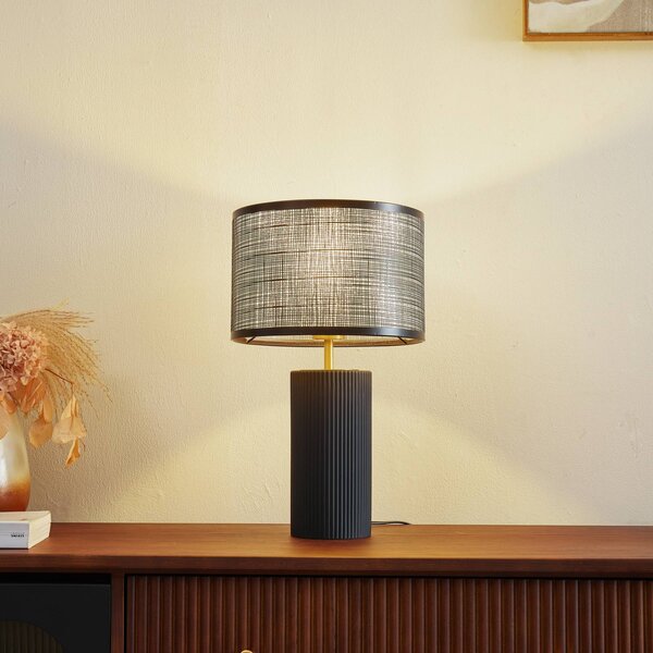 Lindby Stolní lampa Sorscha, černá, železo, Ø 26 cm, Černá, Obývací pokoj / jídelna, Sklo, Moderní