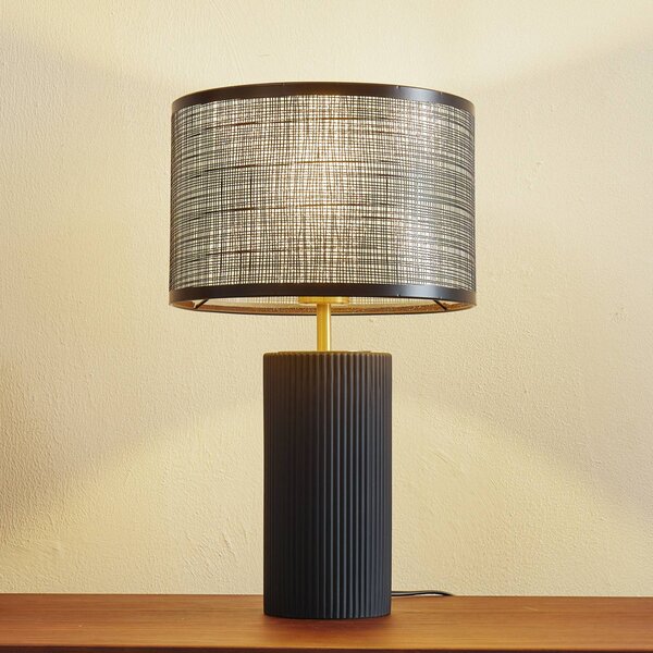 Lindby Stolní lampa Sorscha, černá, železo, Ø 26 cm, Černá, Obývací pokoj / jídelna, Sklo, Moderní