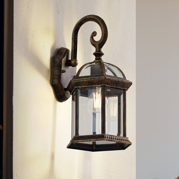 Lindby Venkovní nástěnné svítidlo Adelisa, zlatá antika, hliník, výška 39 cm, stmívatelný, Bronz / starožitná mosaz, Hliník, Venkovský / rustikální, Nástěnné bodové svítidlo