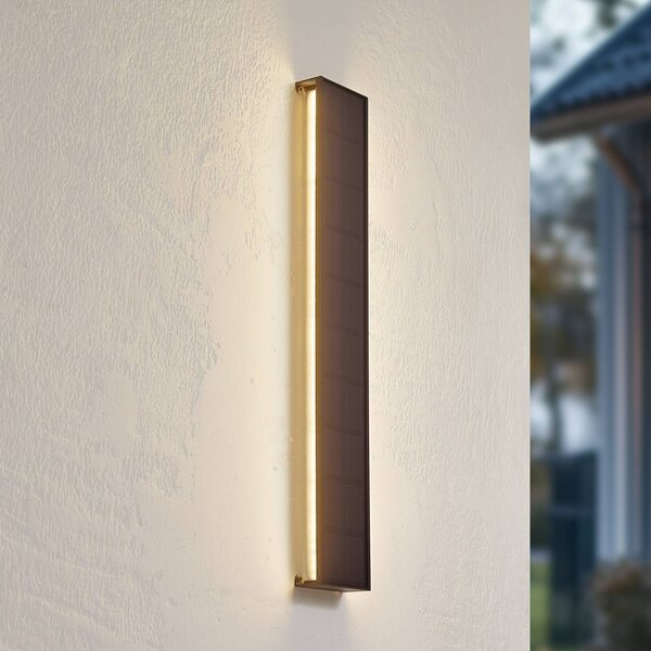 Lindby LED solární nástěnné světlo Laarni, stmívatelné, IP54, černé, stmívatelný, Černá, Hliník, Solární lampy