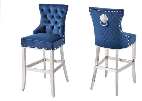 Invicta interior Barová židle Castle Deluxe samet královská modrá, se lví hlavou 43214