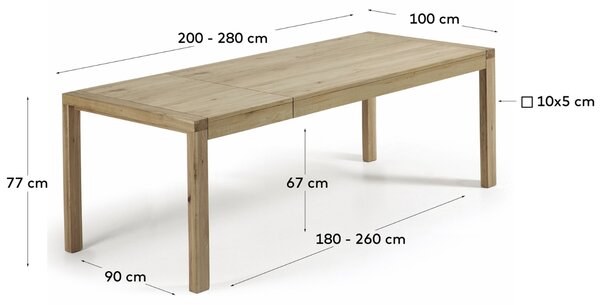 Dubový rozkládací jídelní stůl Kave Home Briva 200/280 x 100 cm