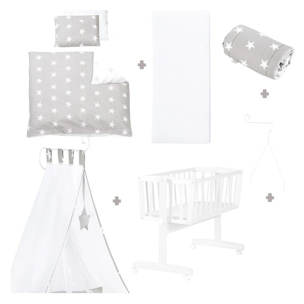 Bílá kolébka na kolečkách s nebesy 40x90 cm Little stars – Roba
