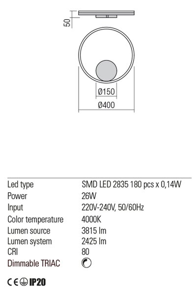 Redo Nástěnné/stropní LED svítidlo ORBIT ø 40 cm, 4000K Barva: Černá, Stmívání, řízení: TRIAC