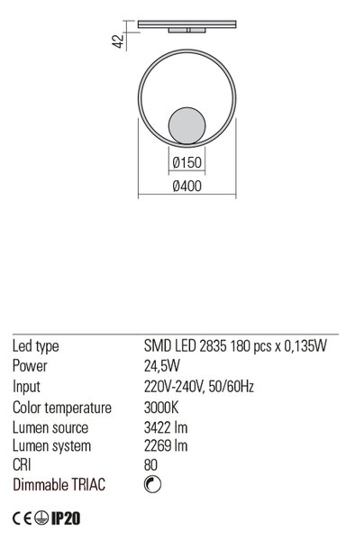 Redo Nástěnné/stropní LED svítidlo NEPŘÍMÉ ORBIT ø 40 cm, 3000K, v. 4,2 cm Barva: Černá, Stmívání, řízení: TRIAC
