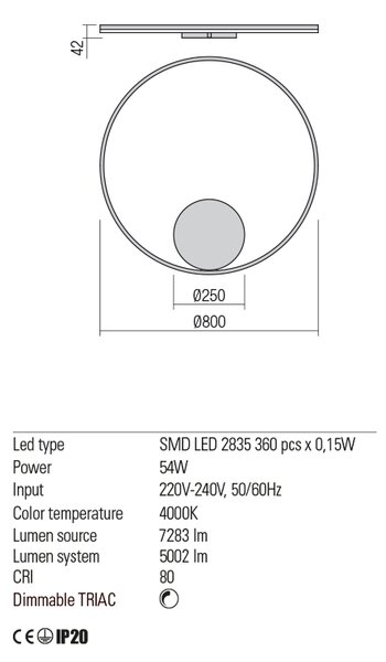 Redo Nástěnné/stropní LED svítidlo NEPŘÍMÉ ORBIT ø 80 cm, 4000K, v. 4,2 cm Barva: Bronzová, Stmívání, řízení: TRIAC