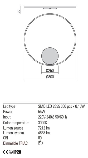 Redo Nástěnné/stropní LED svítidlo ORBIT ø 80 cm, 3000K Barva: Bílá, Stmívání, řízení: TRIAC