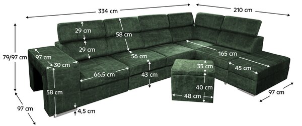 KONDELA Sedací souprava, smaragdová, pravá, MALAGA BIG