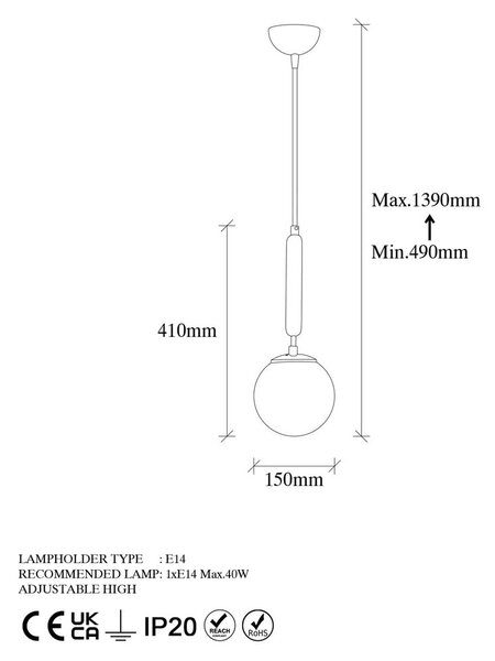 Bílé/v mosazné barvě závěsné svítidlo se skleněným stínidlem ø 15 cm King – Opviq lights