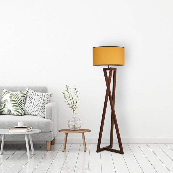 Stojací lampa v hořčicové a hnědé barvě s textilním stínidlem (výška 149 cm) Maçka – Opviq lights