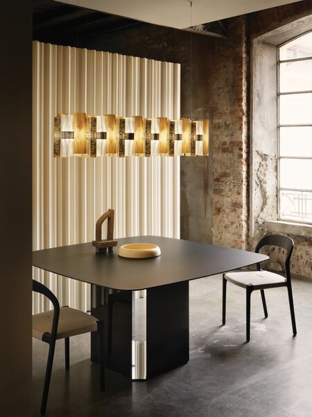 SLAMP LALS3XLGLD01T00NMTEU La Lollo Gold suspension linear 140, designové závěsné svítidlo, 110W LED 2700K stmívatelné, délka 142cm