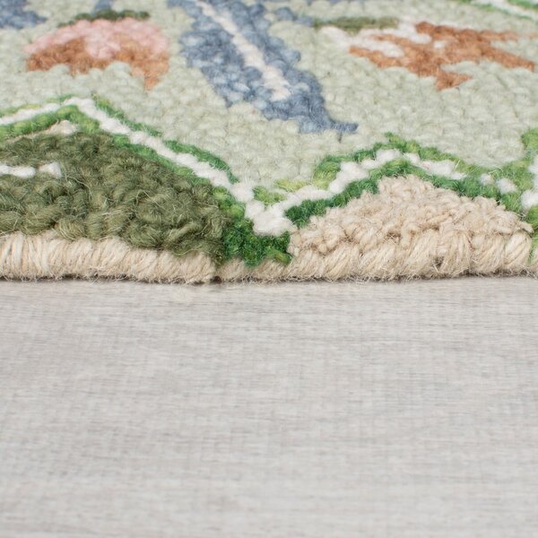 Zelený ručně tkaný vlněný běhoun 60x230 cm Bryony Shaped Floral – Flair Rugs