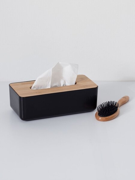 Box na kapesníky Natureo Black, 26x9x13 cm, černá/s dřevěnými prvky