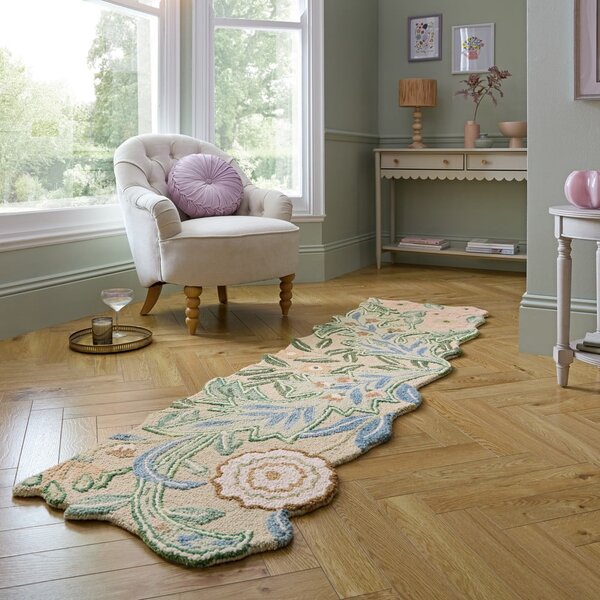 Zelený ručně tkaný vlněný běhoun 60x230 cm Bryony Shaped Floral – Flair Rugs