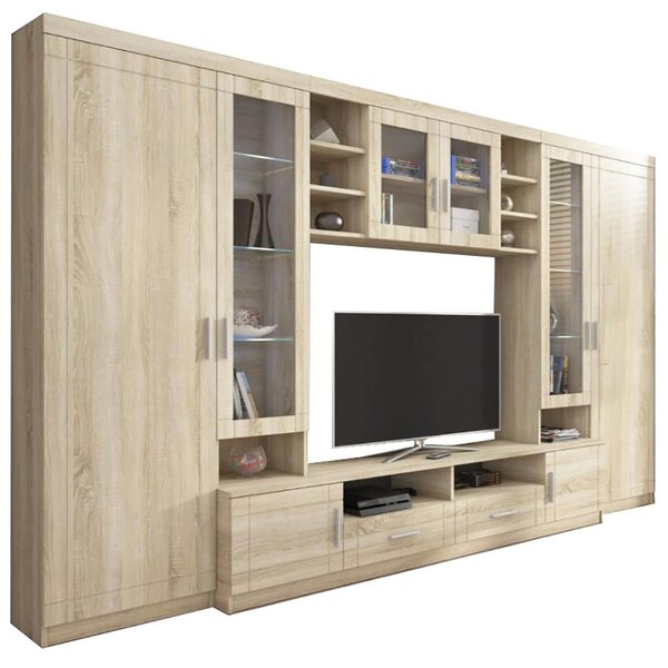 Obývací stěna PARIS + 2x komoda | 340 cm + 103,4 cm + 69 cm | sonoma