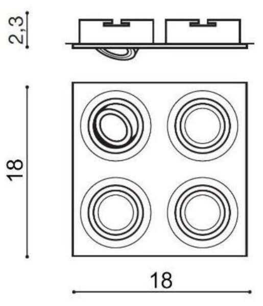 Stropní bodové zápustné svítidlo AZzardo Caro 4 Square white AZ2442 GU10 4x40W IP20 18cm bílé