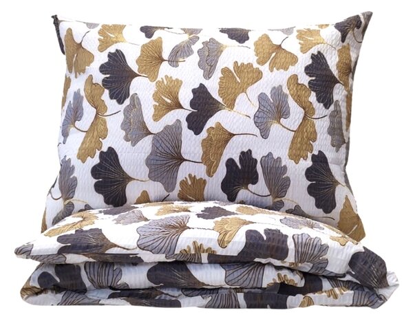 Povlečení krepové Ginko zlaté TiaHome - 1x Polštář 90x70cm, 1x Přikrývka 140x200cm