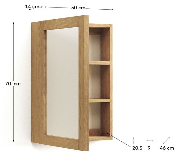 Závěsná koupelnová skříňka se zrcadlem z teakového dřeva v přírodní barvě 50x70 cm Plubia – Kave Home