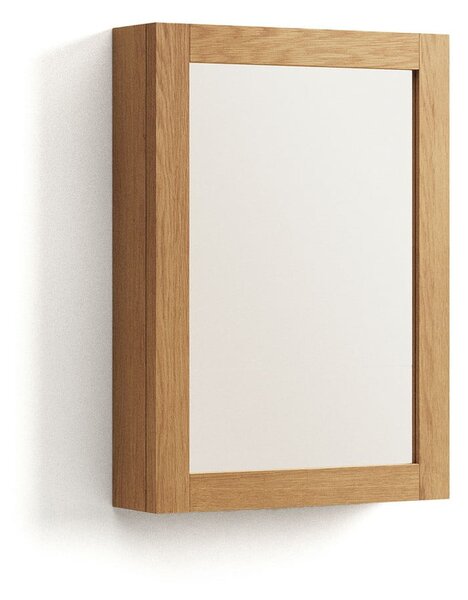 Závěsná koupelnová skříňka se zrcadlem z teakového dřeva v přírodní barvě 50x70 cm Plubia – Kave Home