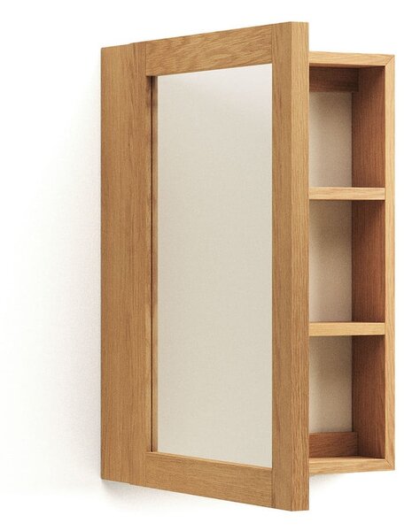 Závěsná koupelnová skříňka se zrcadlem z teakového dřeva v přírodní barvě 50x70 cm Plubia – Kave Home