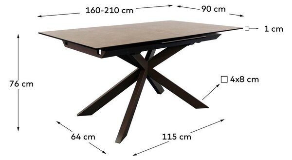 Hnědý rozkládací jídelní stůl s keramickou deskou 90x160 cm Atminda – Kave Home