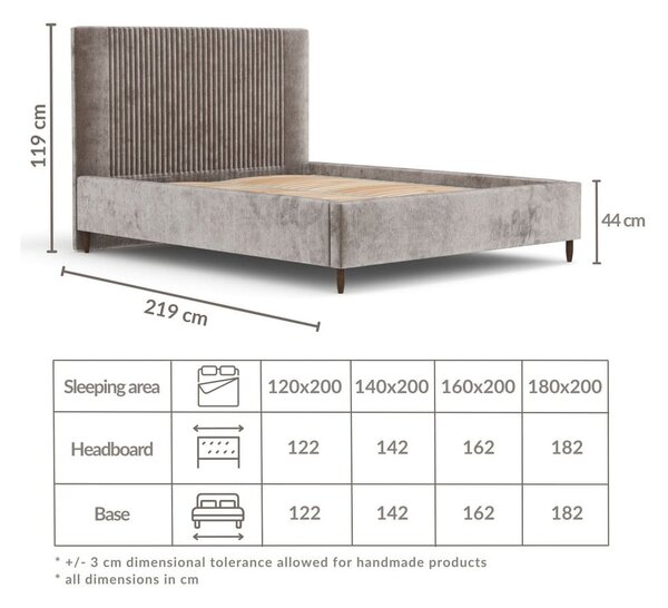 Béžová čalouněná dvoulůžková postel s úložným prostorem s roštem 180x200 cm Etero – Maison de Rêve