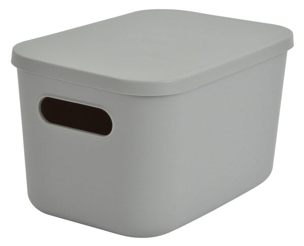 Šedý plastový úložný box s víkem 24,5x18x15 cm – Homéa