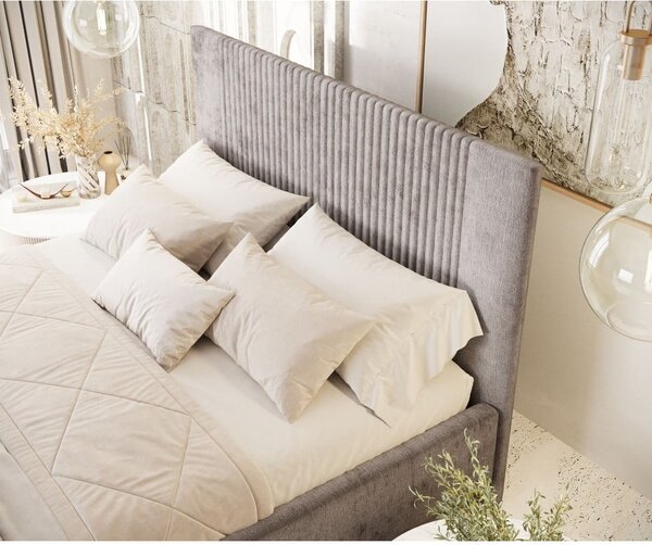Béžová čalouněná dvoulůžková postel s úložným prostorem s roštem 180x200 cm Etero – Maison de Rêve
