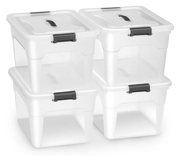 Úložné boxy s víkem 30 l, 4 ks, bílé, stohovatelné