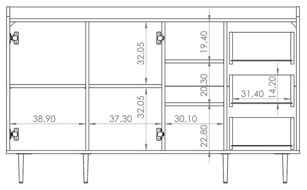 VASINA | komoda K2D3SZ | VS-01 | 150 cm | dub brandy castello