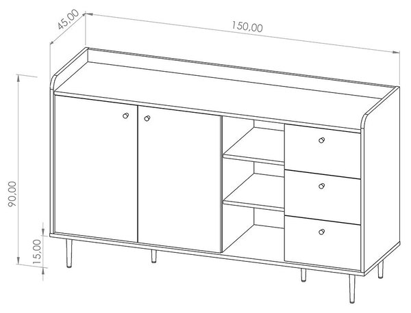 VASINA | komoda K2D3SZ | VS-01 | 150 cm | dub brandy castello